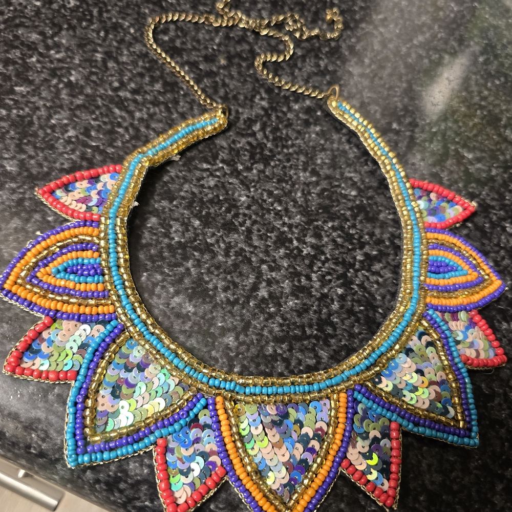 Handcrafted Multicolor Beaded Statement Necklace with Gold Accents